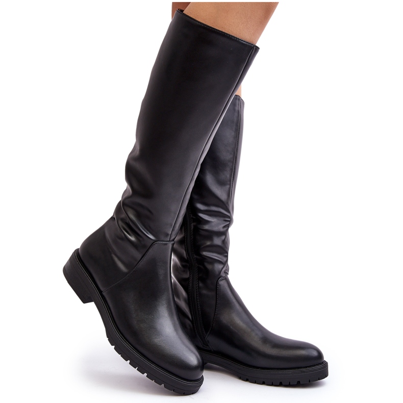Sergio Leone Women's Flat Over-the-Knee Warm Boots Black Saraseini