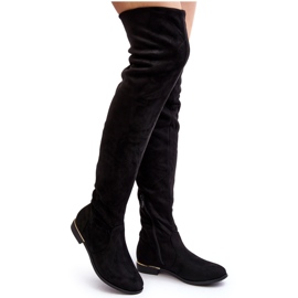 Women's Over-the-Knee Boots with Flat Heels, Black Bikka