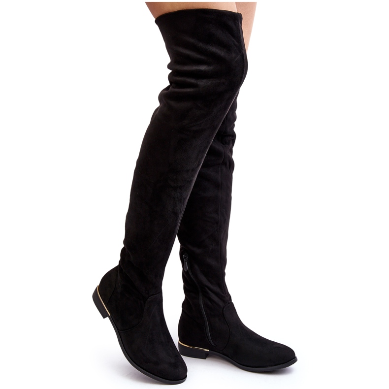 Women's Over-the-Knee Boots with Flat Heels, Black Bikka