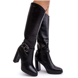 Women's High Heel Boots With Above-the-Knee Decoration, Black Rahallis