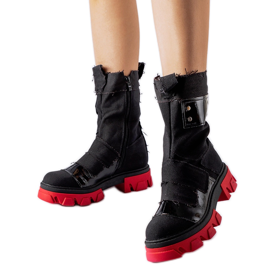 Inna Black patched ankle boots with red sole Sabina - KeeShoes