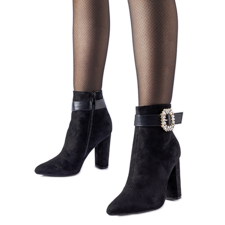 Black high-heeled ankle boots with Papanice rhinestones