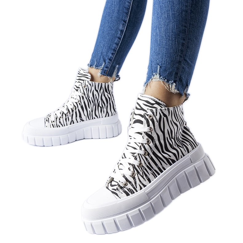 High platform sneakers with zebra pattern Fiave white