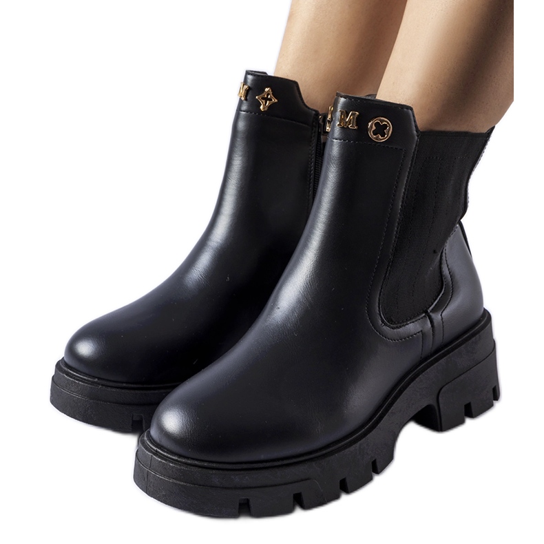 Black insulated decorative Federica ankle boots