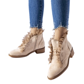 Beige ankle boots with rhinestones and lace by Belviglieri