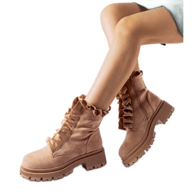 Beige ankle boots with ruffles, eco-suede Sterpito