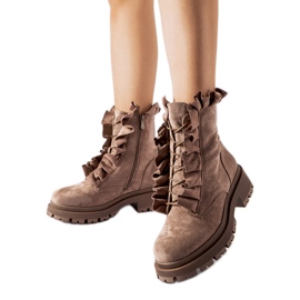 Brown boots with ruffles, eco-suede Sterpito