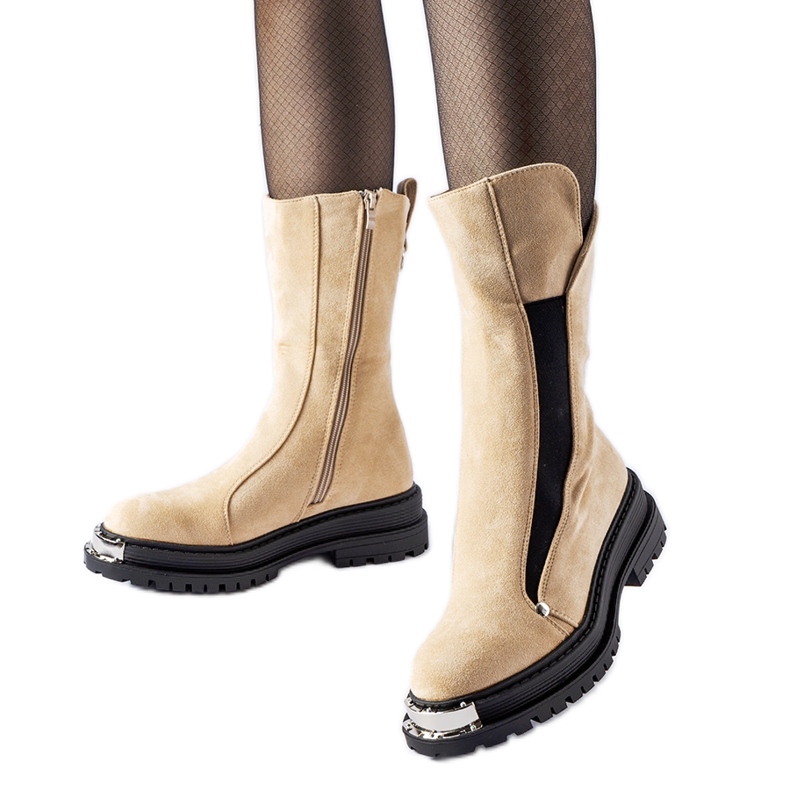 Beige insulated ankle boots with decorative toe Bologna Beige insulated ankle boots with decorative toe Bologna