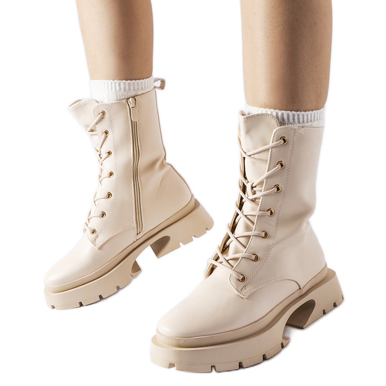 Beige insulated lace-up ankle boots by Aeroporto