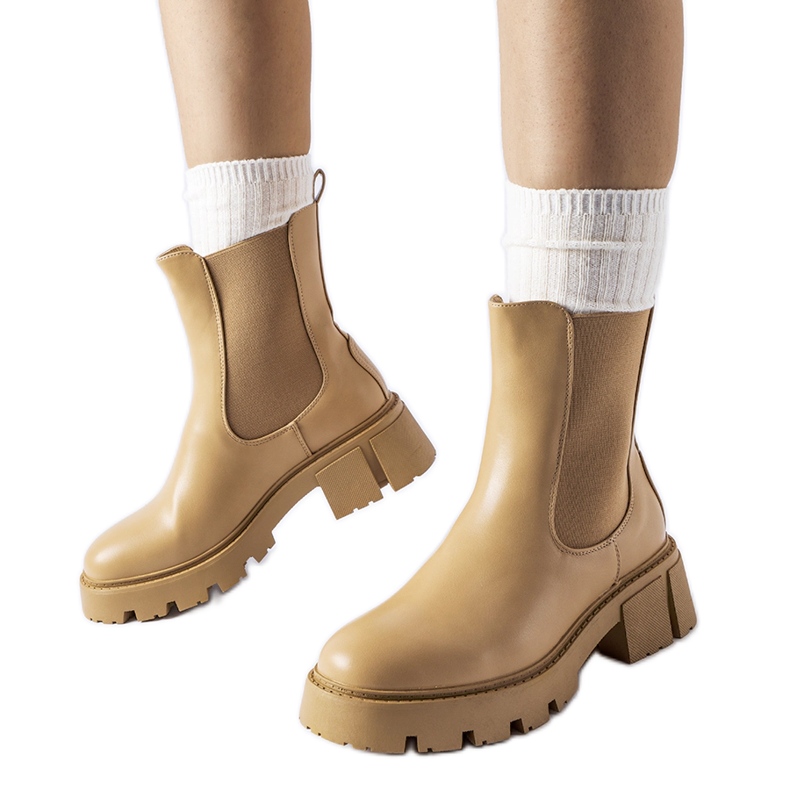 Beige insulated classic slip-on ankle boots by Laives
