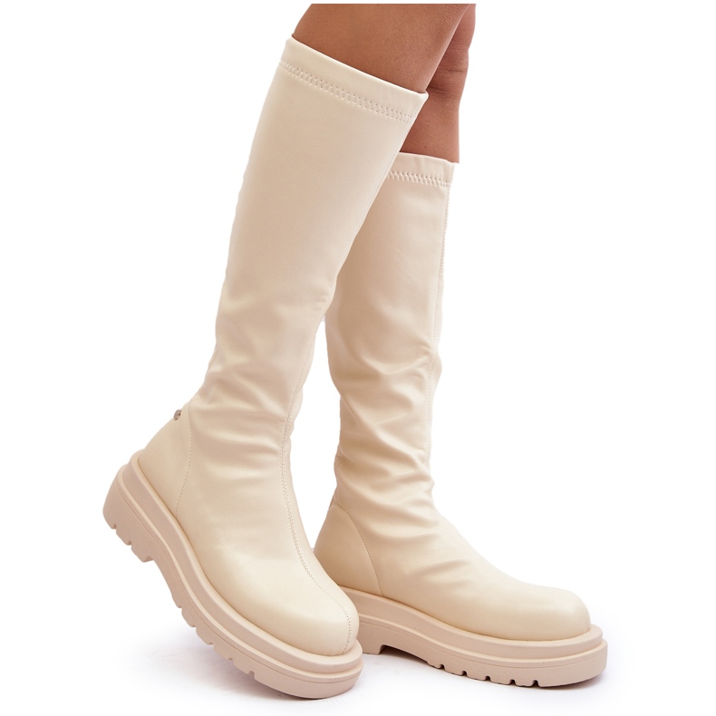 Women's Platform Boots With Zipper GOE MM2N4067 Light Beige