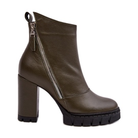 Fashionable Leather High Heel Boots Laura Messi 2509 Dark green