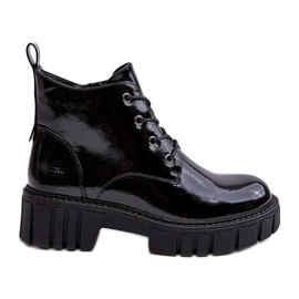 Sergio Leone Patent Leather Insulated Laced Ankle Boots Black Bjorg