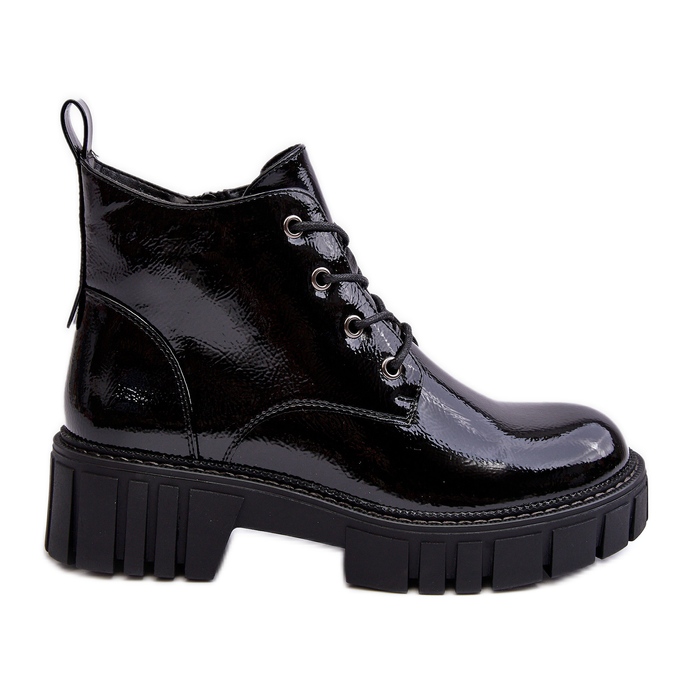 Sergio Leone Patent Leather Insulated Laced Ankle Boots Black Bjorg