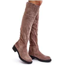 Beige Cintya Decorated Women's Over-the-Knee Flat Boots