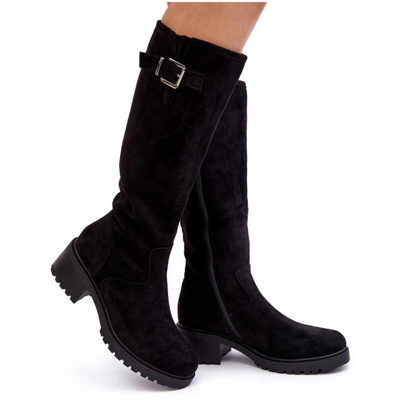 Suede Women's Flat Boots Black Saranai Suede Women's Flat Boots Black Saranai