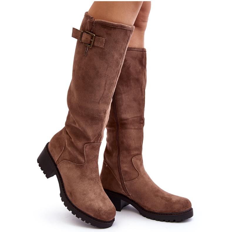 Suede Women's Flat Boots Beige Saranai