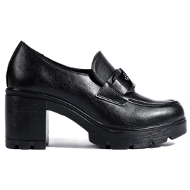 W. Potocki Women's black shoes with a wide heel by Potocki W. Potocki Women's black shoes with a wide heel by Potocki