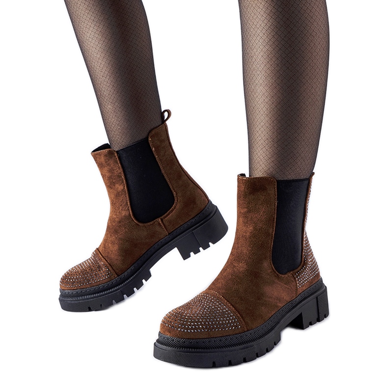 Brown boots with eco-suede zircons from Grinzane Brown boots with eco-suede zircons from Grinzane