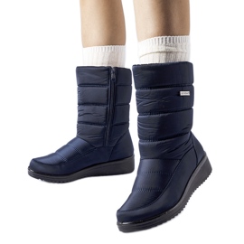 Navy blue snow boots with a low wedge Reina