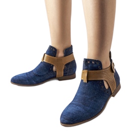 Highly cut openwork denim ankle boots from Lungodora blue