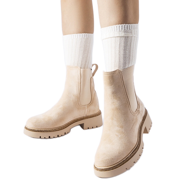 Beige insulated boots with Taunton rhinestones