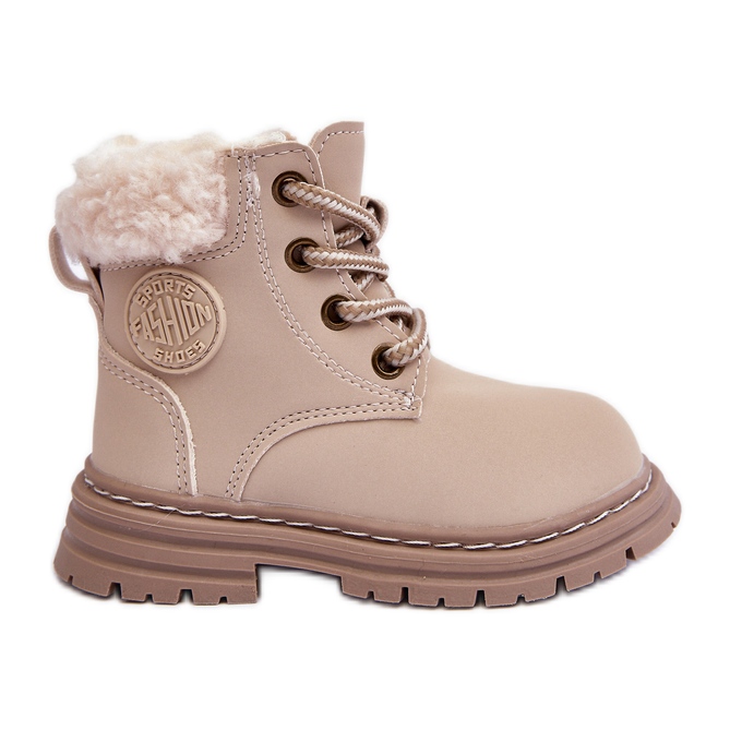 Children's Trapper Boots with Zipper and Sheepskin Beige Marialee