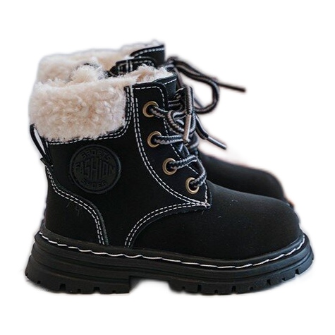 Children's Trapper Boots with Zipper and Sheepskin, Black Marialee