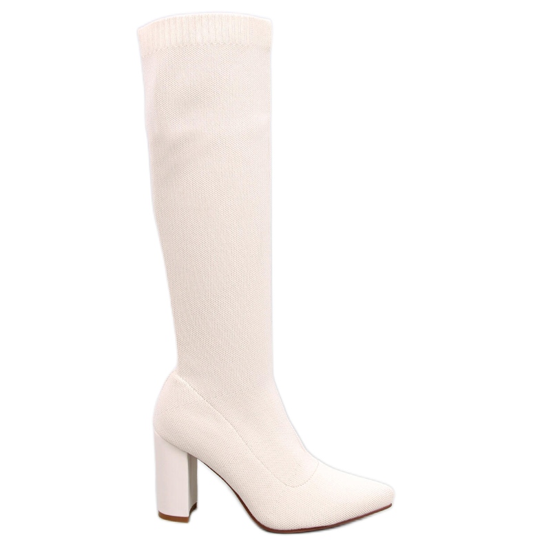 Elisha Beige elastic high-heeled boots