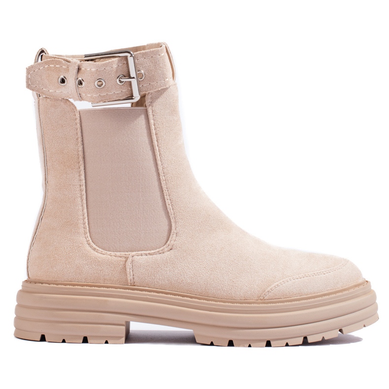 Beige suede ankle boots with a Shelovet buckle Beige suede ankle boots with a Shelovet buckle
