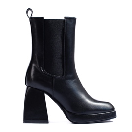 Women's ankle boots with a wide heel, black Shelovet