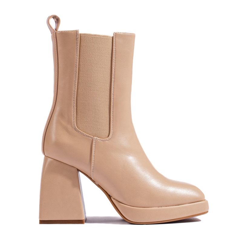 Beige Shelovet women's Chelsea boots with a wide heel