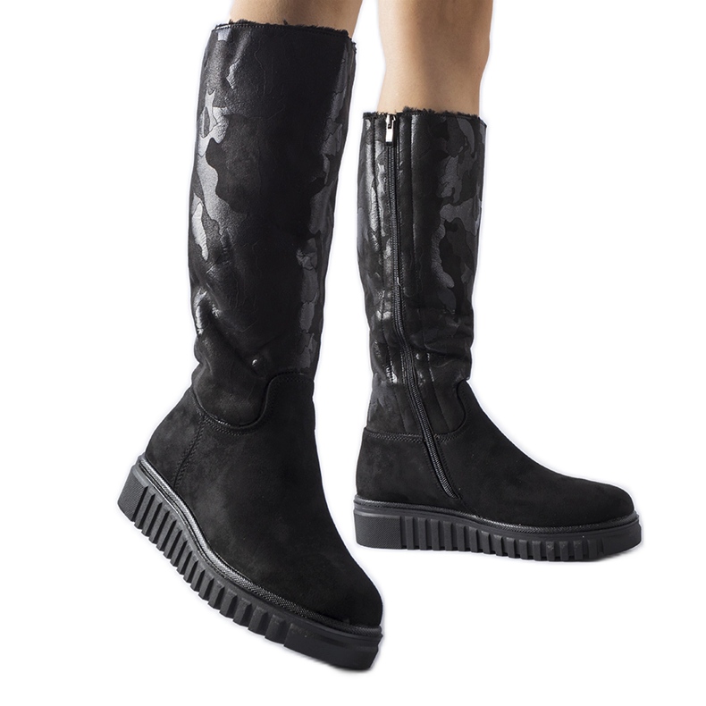 Piazzolla black insulated camo eco-suede boots