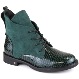 Women's flat heel boots, insulated, green Potocki SZ12080 Women's flat heel boots, insulated, green Potocki SZ12080
