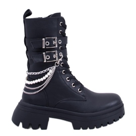 Glance Black bovver boots with chains