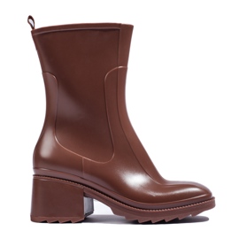 SHELOVET Brown high-heeled wellingtons with a zipper
