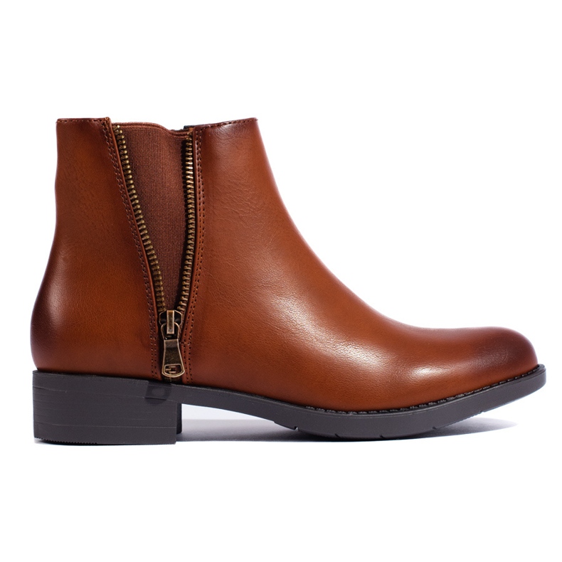 SHELOVET Classic low camel ankle boots with a decorative zipper brown