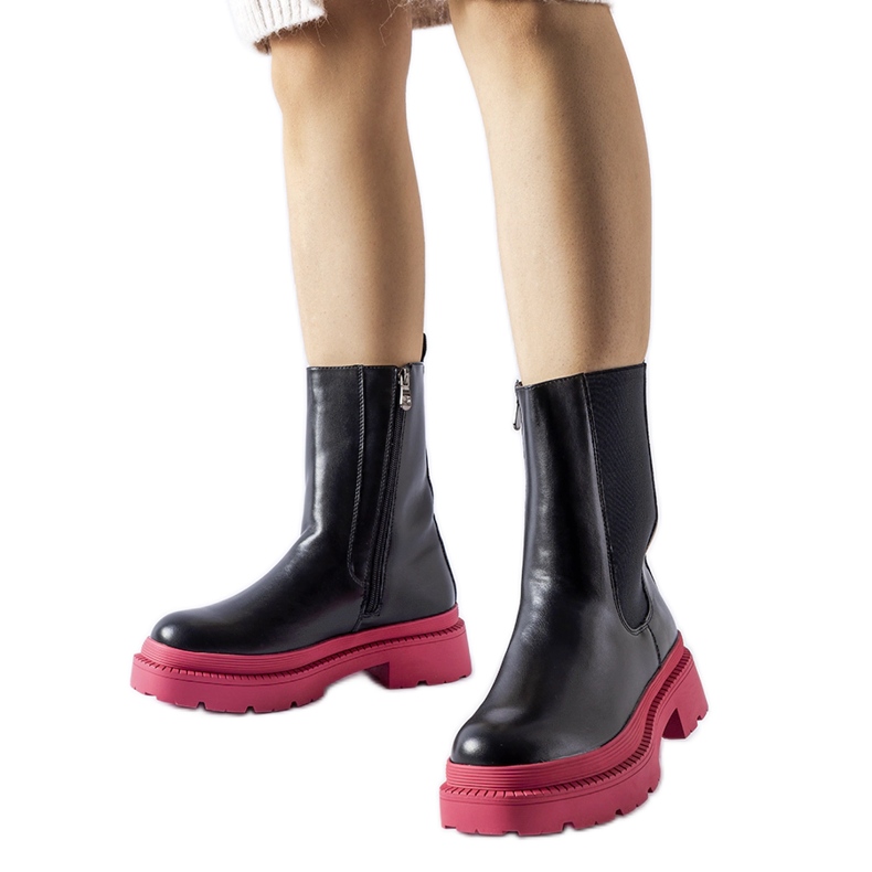 Black ankle boots with a pink Garden sole Black ankle boots with a pink Garden sole