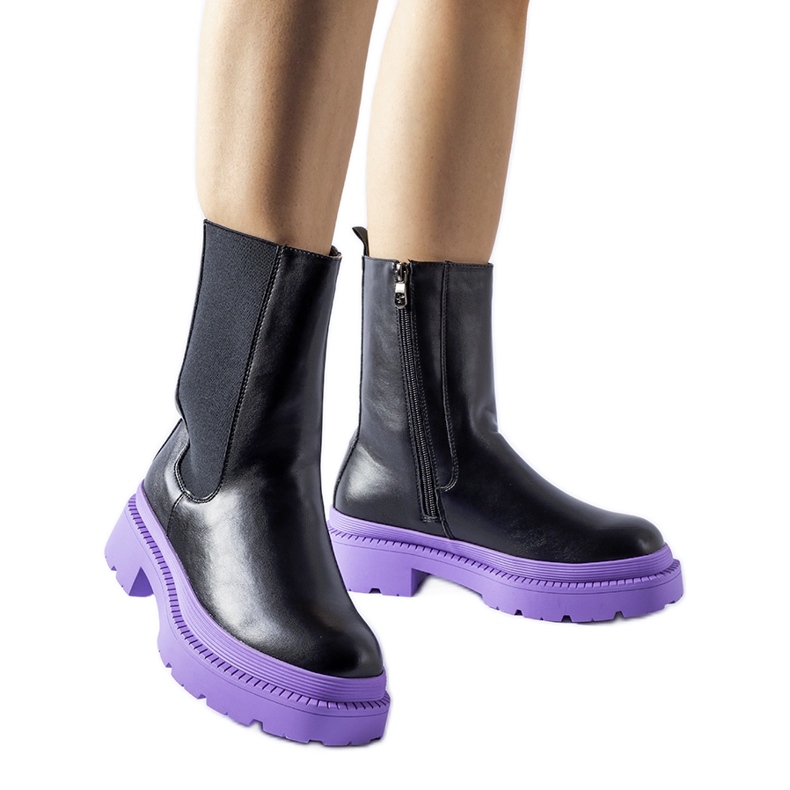 Black ankle boots with a purple Garden sole