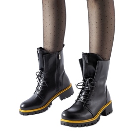Black worker boots with yellow Elisabetta decoration