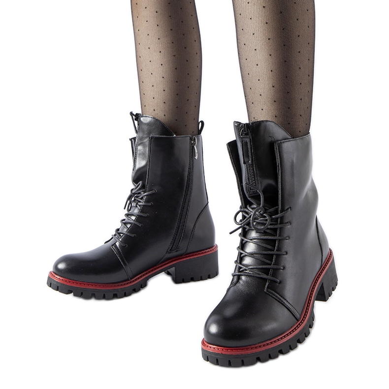 Black bovver boots with red Elisabetta decoration