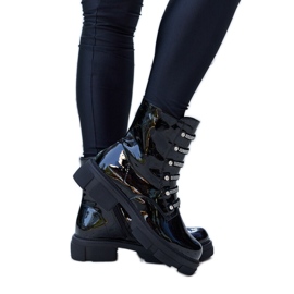 Black patent ankle boots with Sfaranda rhinestones