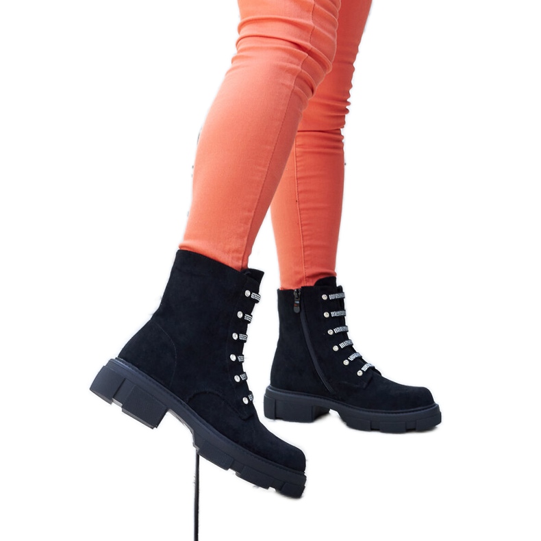 Black ankle boots with rhinestones, eco-suede Sfaranda Black ankle boots with rhinestones, eco-suede Sfaranda