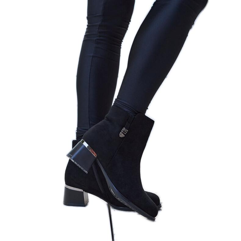 Black elegant ankle boots with Bocconi rhinestones