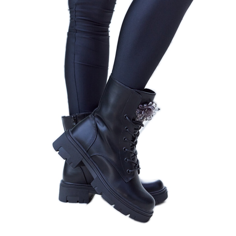 Accadia black ankle boots with decorative beads