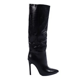 Black Shelovet high-heeled boots Black Shelovet high-heeled boots
