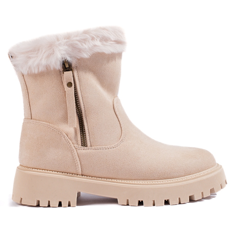 W. Potocki Beige suede ankle boots with fur from Potocki