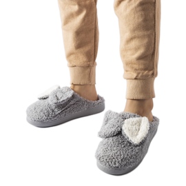 Gray warm slippers with a Delfio bow grey