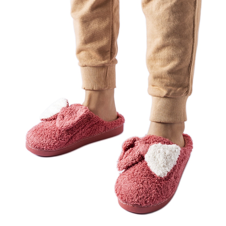 Dark pink warm slippers with a Delfio bow