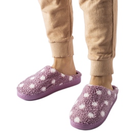 Purple warm slippers with white dots